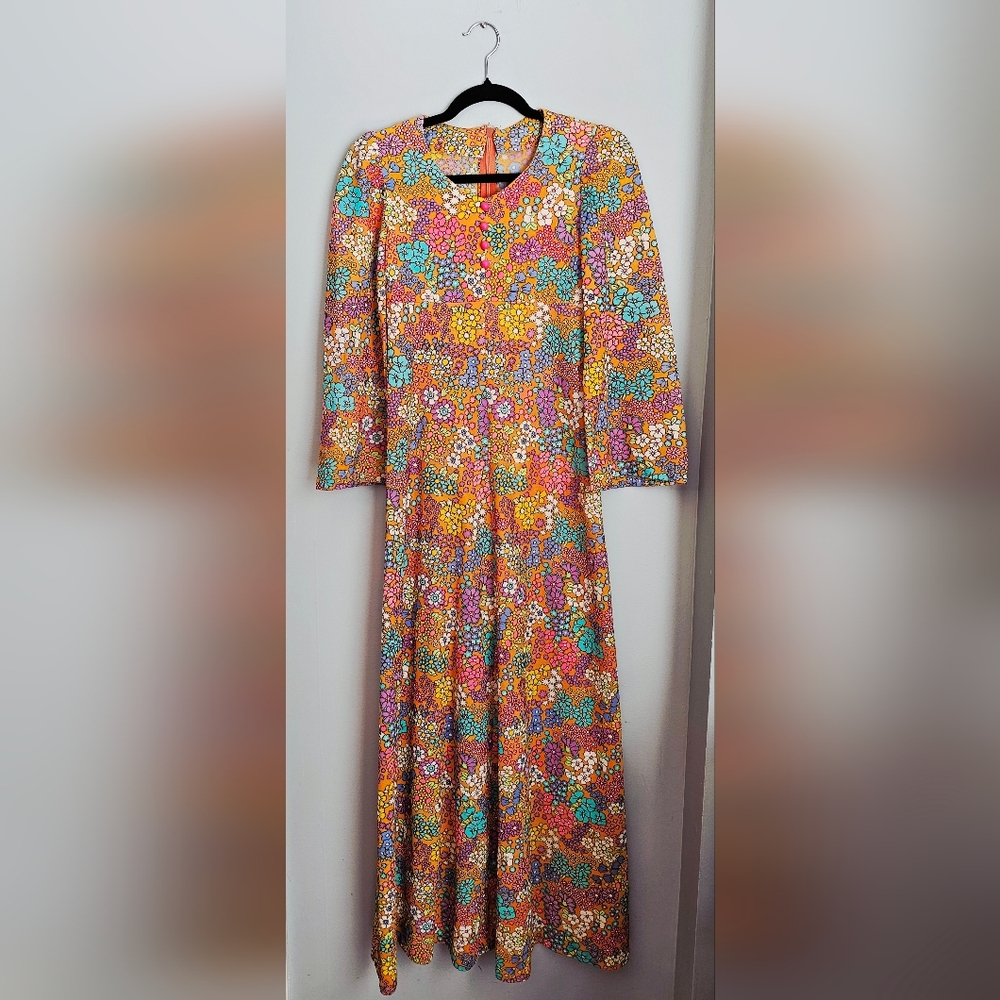 Vintage Junior Size Neon Floral Maxi Dress
